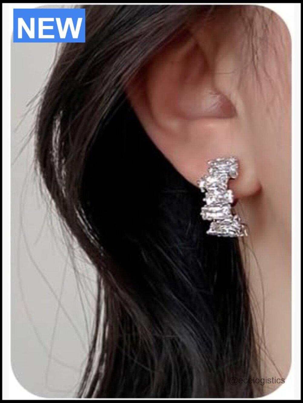 Crystal Half Hoop Earrings Sparkling Rhinestone Paved Dainty CZ Trendy Thick